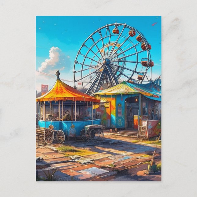 Carte Postale Carnaval abandonné Grande Roue vide et Carnival (Devant)