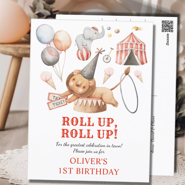 Carte Postale Carnival Circus Enfants 1er Anniversaire Fête Invi (Créateur téléchargé)