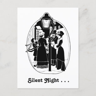 Carte Postale Caroleurs de Noël Vintage chantant noir blanc