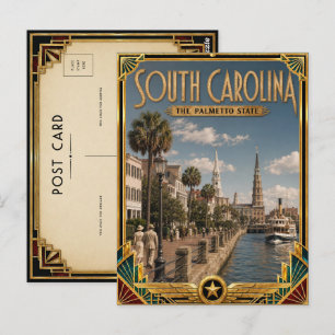 Carte Postale Caroline du Sud Art Déco Vintage de l'Âge d'Or
