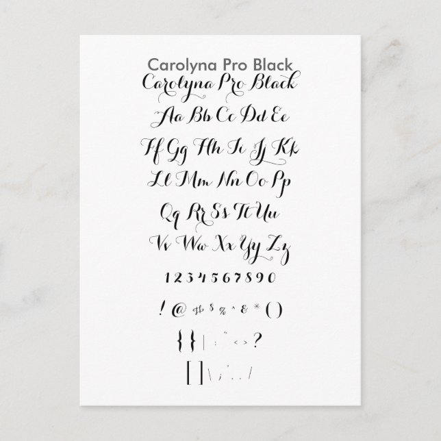 Carte Postale Carolyna Pro Black - Feuille d'échantillonnage de  (Devant)
