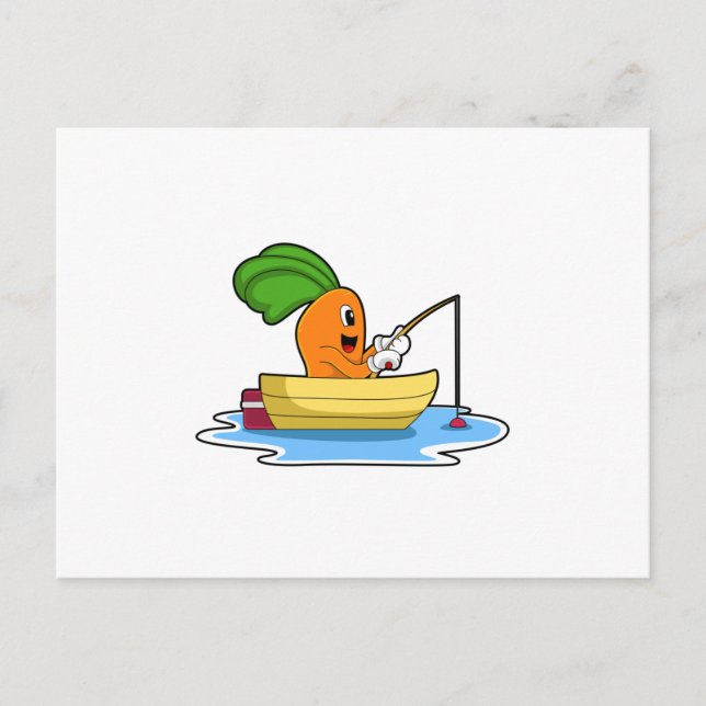 Carte Postale Carotte en bateau à la pêche avec canne à pêche (Devant)