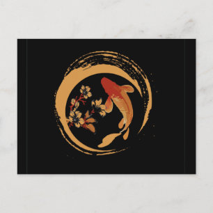 Carte Postale Carpe japonaise Koi avec fleur de cerisier Sakura