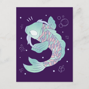 Carte Postale Carpe Koi Pastel   Art Populaire Fantaisiste Sous-