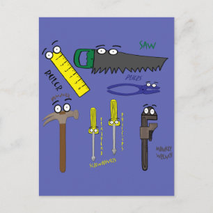 Carte Postale Carpenter Tools Whimsical Cartoon Art