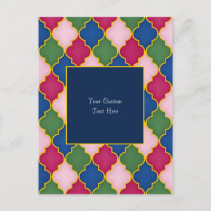 Carte Postale Carreau marocain rose (fond bleu) personnalisé
