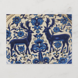 Carte Postale Carreaux Vintages de cerfs bleus et blancs
