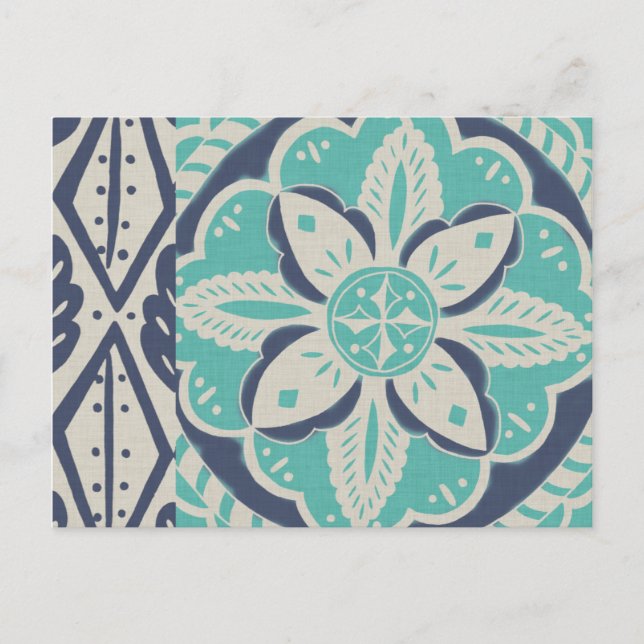 Carte Postale Carrelage bleu Batik IV (Devant)