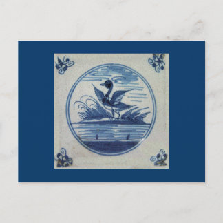 Carte Postale Carrelage bleu Delft - Canard dans l'eau