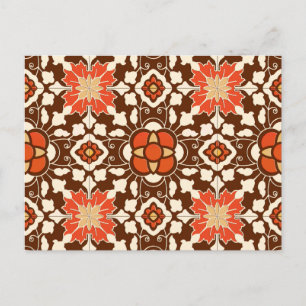 Carte Postale Carrelage Floral marocain, Brown, Rust et Beige