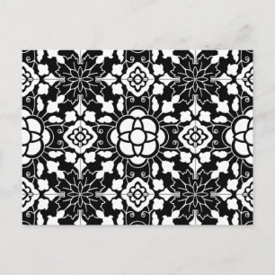 Carte Postale Carrelage marocain floral, noir et blanc