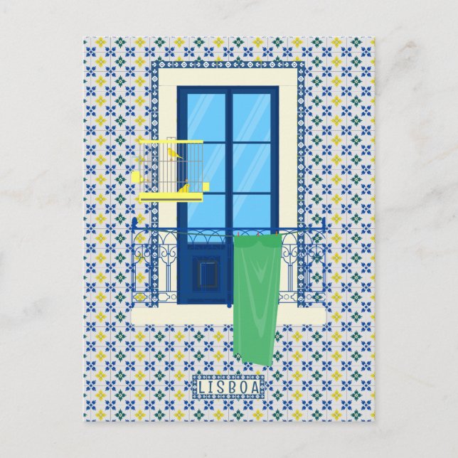 Carte Postale Carrelage portugais et balcon de fenêtre avec oise (Devant)