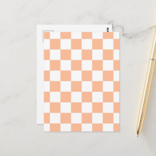 Carte Postale Carrés à carreaux pêche orange blanc géométrique