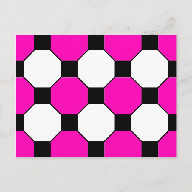 Carte Postale Carrés Hexagons Motif noir rose chaud (Devant)