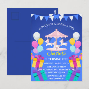 Carte Postale Carrousel arc-en-ciel magique Unicorn anniversaire