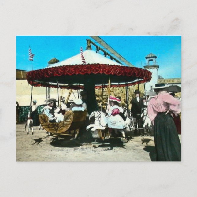 Carte Postale Carrousel de Coney Island années 1890 Lanterne Mag (Devant)