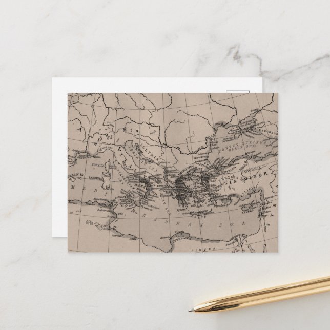 Carte Postale Carte, Cartographie, Géographie, Mer Méditerranée (Devant/Arrière en situation)
