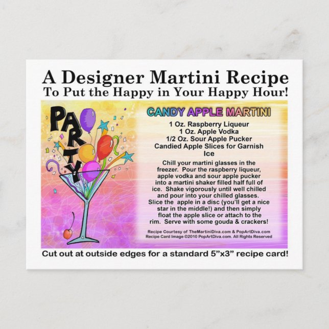 Carte postale Carte de recette à base de martini P (Devant)