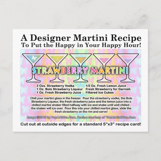 Carte postale Carte de recette à martini à la frai (Devant)