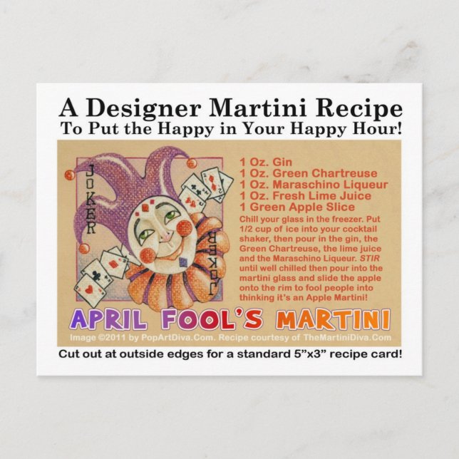 Carte postale Carte de recette à martini du jour d (Devant)