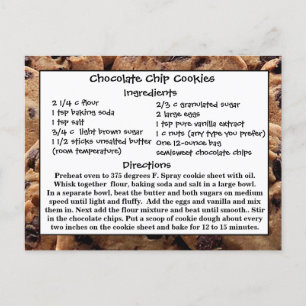 Carte postale Carte de recette de cookies à puce d