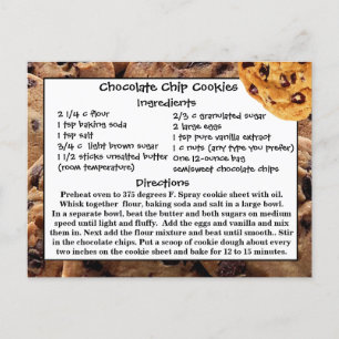Carte postale Carte de recette de cookies à puce d