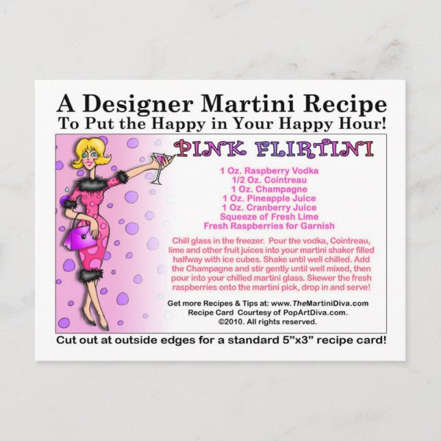 Carte postale Carte de recette Flirtini Rose (Devant)