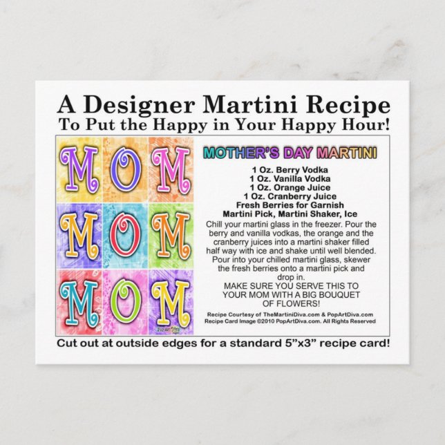 Carte postale Carte de recette Martini de la fête  (Devant)