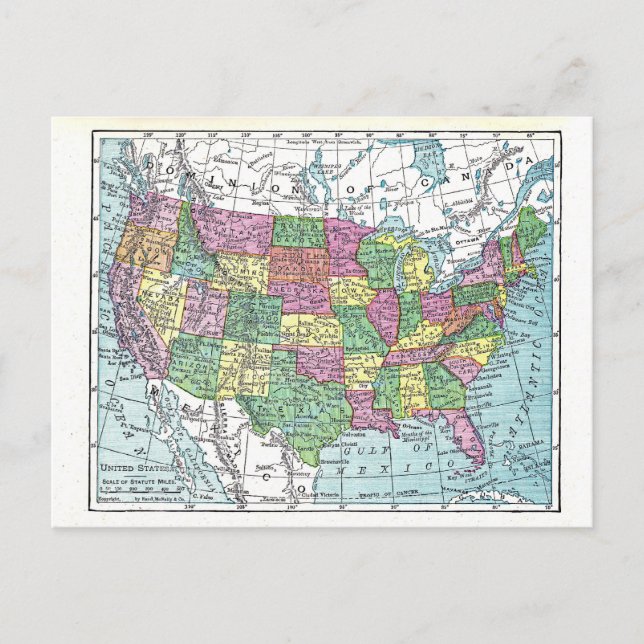 Carte postale :  Carte des Etats-Unis, 1921 (Devant)