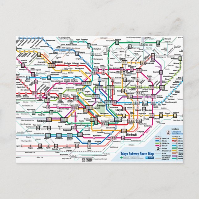 Carte postale Carte du métro de Tokyo (Devant)