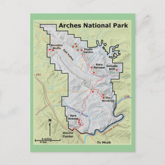 Carte postale Carte du parc national Arches (Devant)