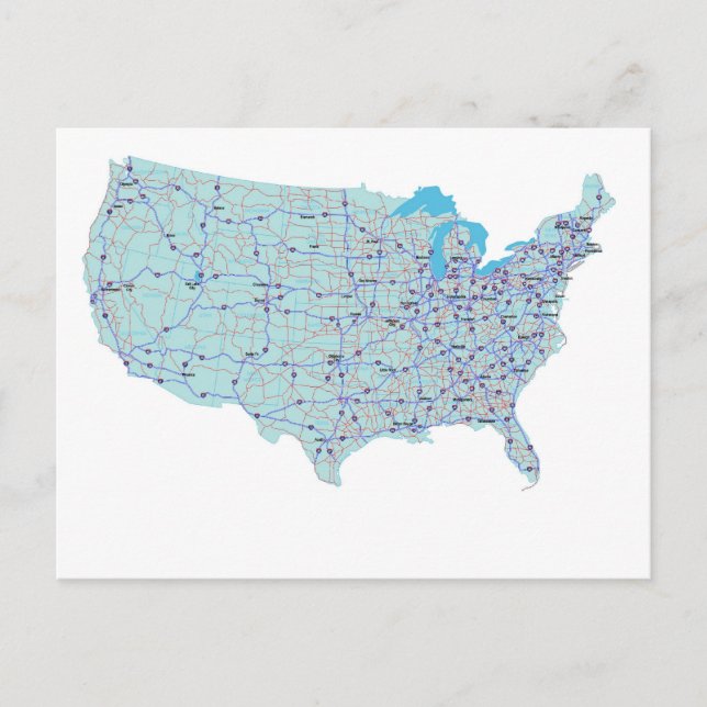 Carte postale Carte Interstate États-Unis (Devant)