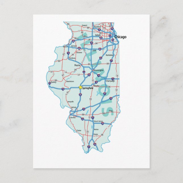 Carte postale Carte Interstate Illinois (Devant)
