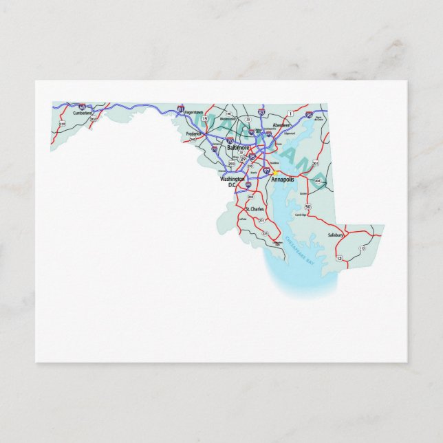 Carte postale Carte Interstate Maryland (Devant)