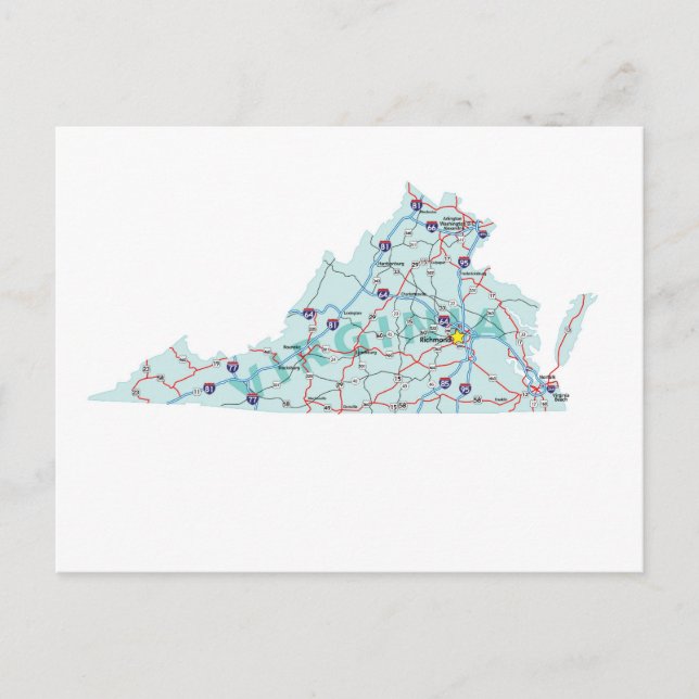 Carte postale Carte Interstate Virginia (Devant)