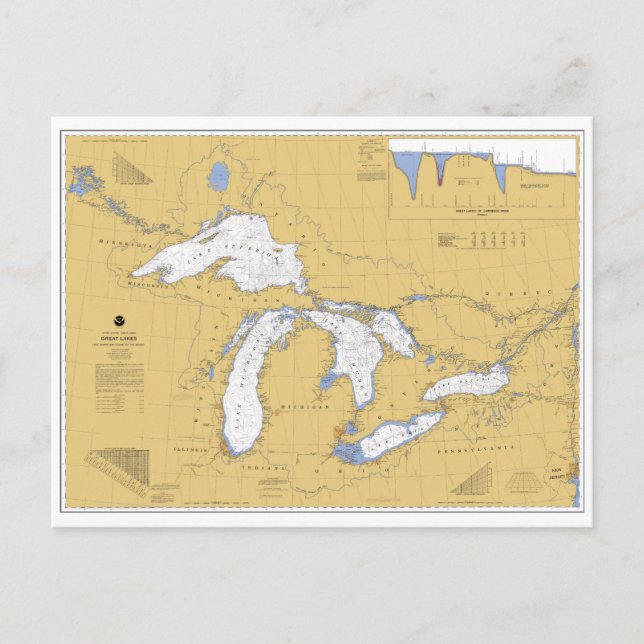 Carte postale Carte marine des Grands Lacs (Devant)