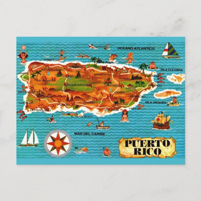 Carte postale Carte Porto Rico illustrée en espagn (Devant)