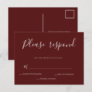 Carte postale Carte RSVP Mariage Calligraphie Bour
