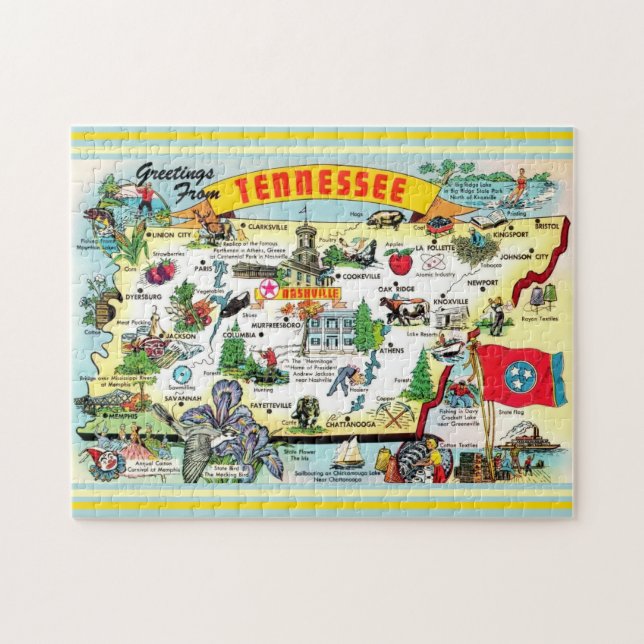 Carte postale Carte Tennessee vintage Puzzle (Horizontal)
