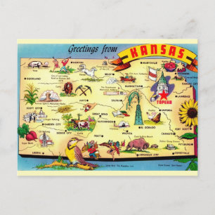 Carte Postale "Carte Vintage colorée du Kansas