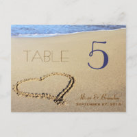 Cartes, nom et date de la table Heart in Sand