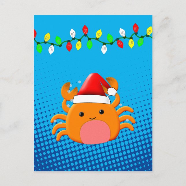 Carte Postale Cartographie mignonne Crabe Santa Hat lumières de  (Devant)