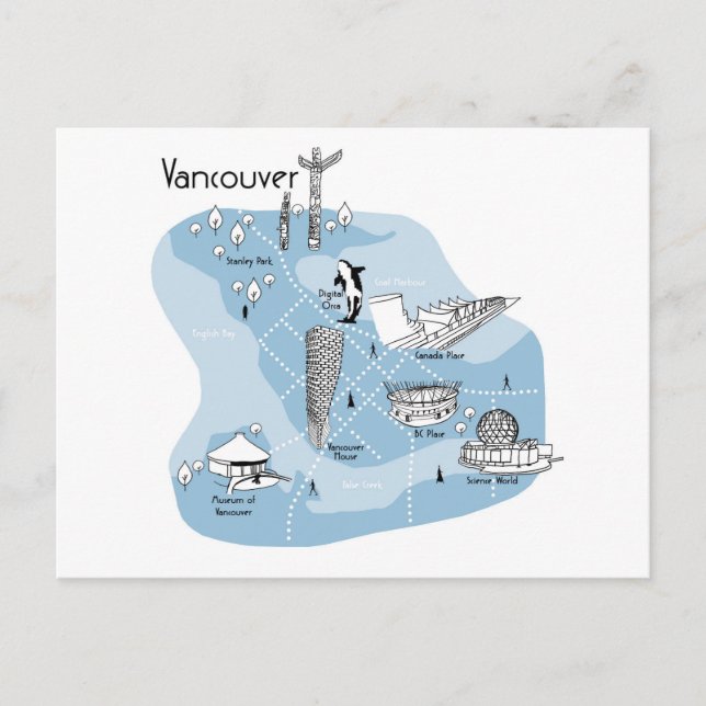 Carte Postale Cartographie Vancouver - Bleu (Devant)