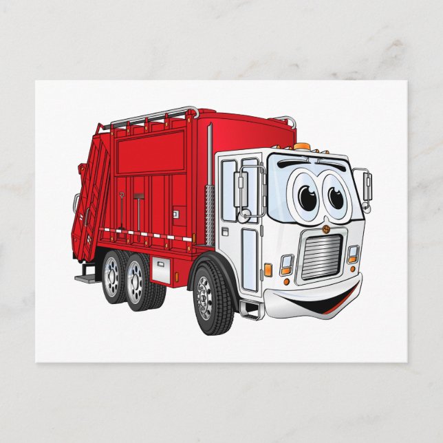 Carte Postale Carton de camion à ordures blanc rouge (Devant)