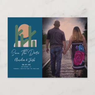 Carte Postale Carton de faire-part de mariage Navy Cactus Tropic