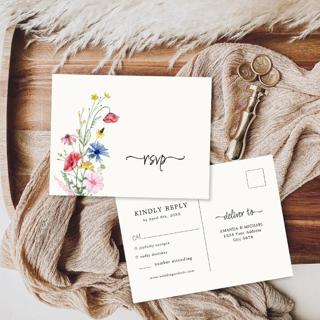 Carte Postale Carton de réponse de mariage Fleurs sauvages RSVP (Créateur téléchargé)