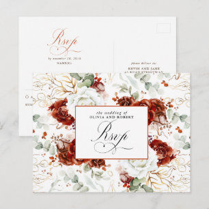 Carte Postale Carton de réponse pour mariage blanc et rouge burg