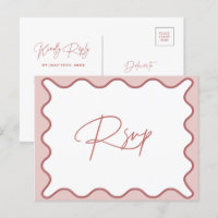 Carton d'invitation avec bordure ondulée rose et b