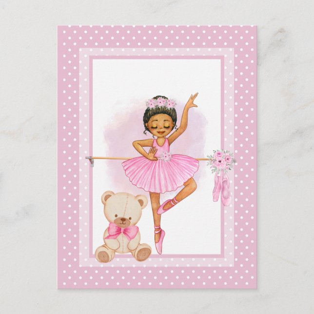 Carte Postale Carton d'invitation ballerine pois floraux (Devant)