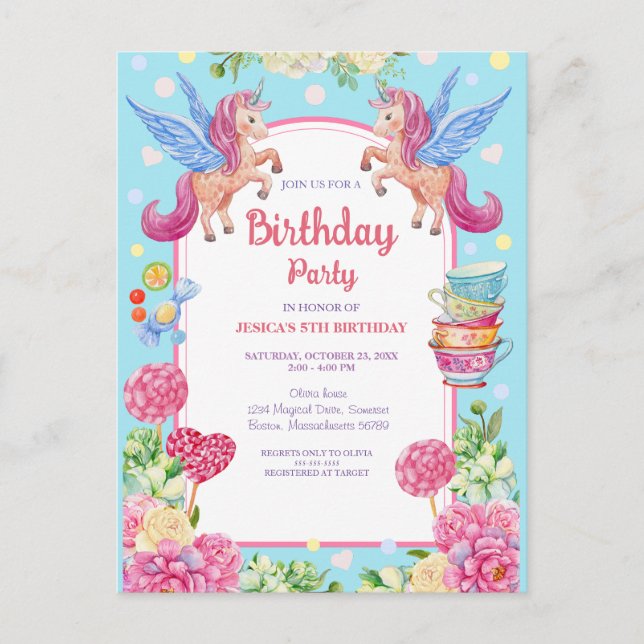 Carte Postale Carton d'invitation d'anniversaire à l'aquarelle F (Devant)